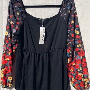 BloomChic Black Floral Sleeve Top Size 14/16 | Cottagecore Boho Plus